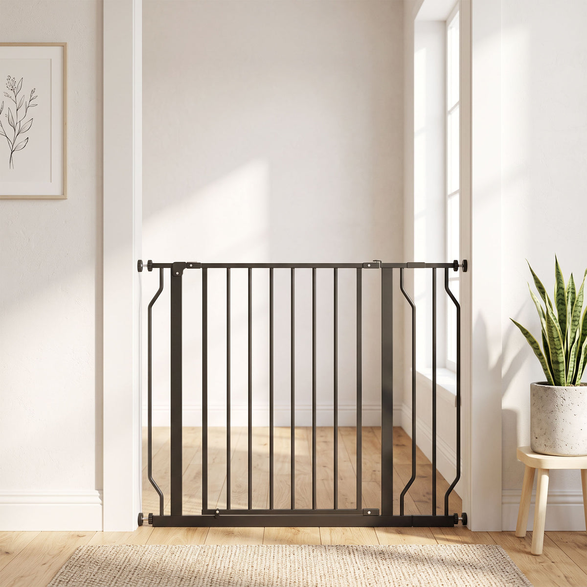 Barrière de sécurité barrière pour animal domestique longueur réglable sans perçage en acier et ABS 75-95 x 76 cm noir-1
