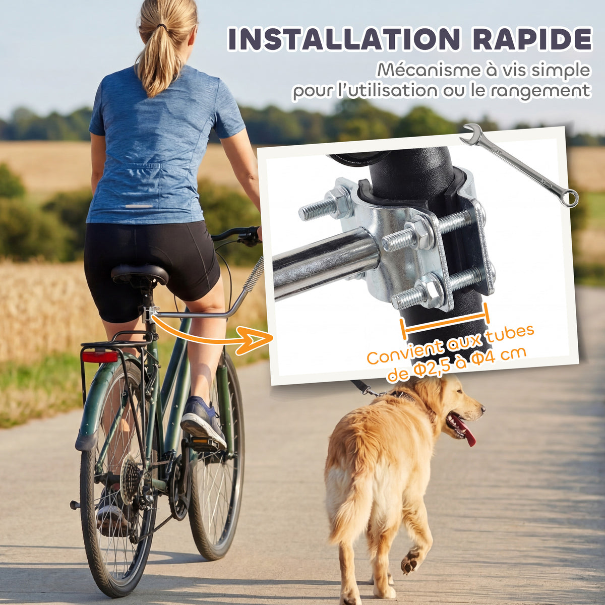 Laisse de Vélo pour Chien 180 cm en Inox , Fixation Rapide, Ressort Amortisseur, Sangle Ajustable, Argent-3