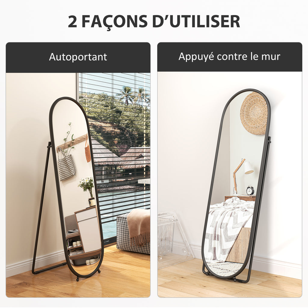 Grand miroir sur pied, miroir ovale, cadre en métal noir, avec support pour entrée, chambre, dressing, 40 x 160 cm-6
