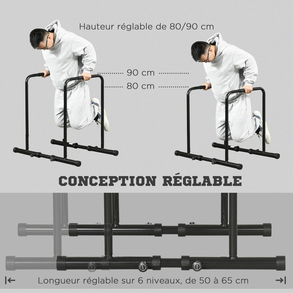 Dips Barre Parallèle Station de Musculation en Acier, Hauteur et Espacement Réglables, 90-102x65x80-90cm, Noir-5