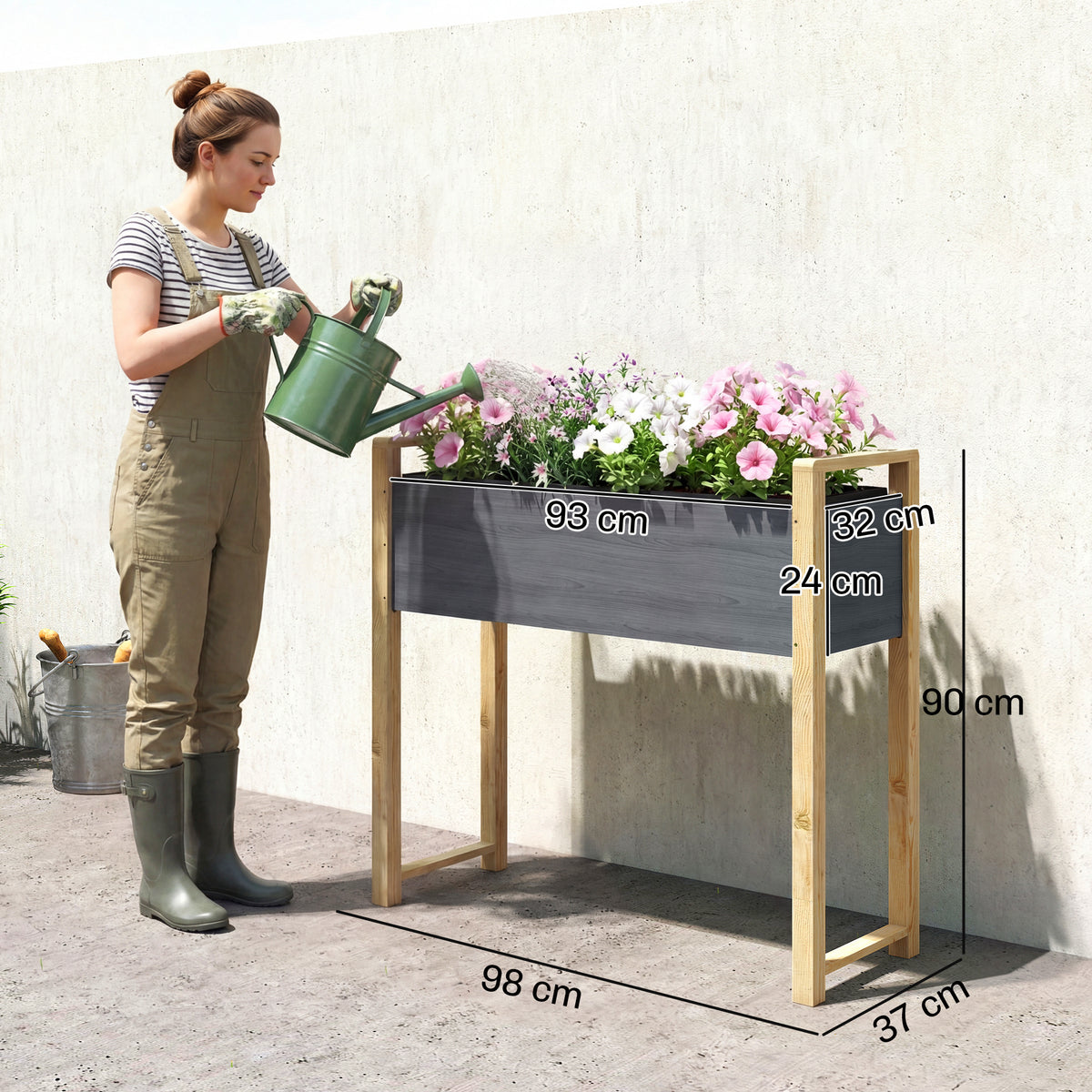 Carré Potager avec pieds Lit de Jardin Surélevé 4 trous de drainage et Tissu non tissé,  98 x 37 x 90 cm, gris-2