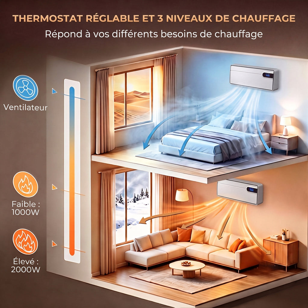 Chauffage Mural en Céramique Intelligent 2000 W, Wi-Fi, Compatible Alexa et Google Home, Oscillation, Blanc-5