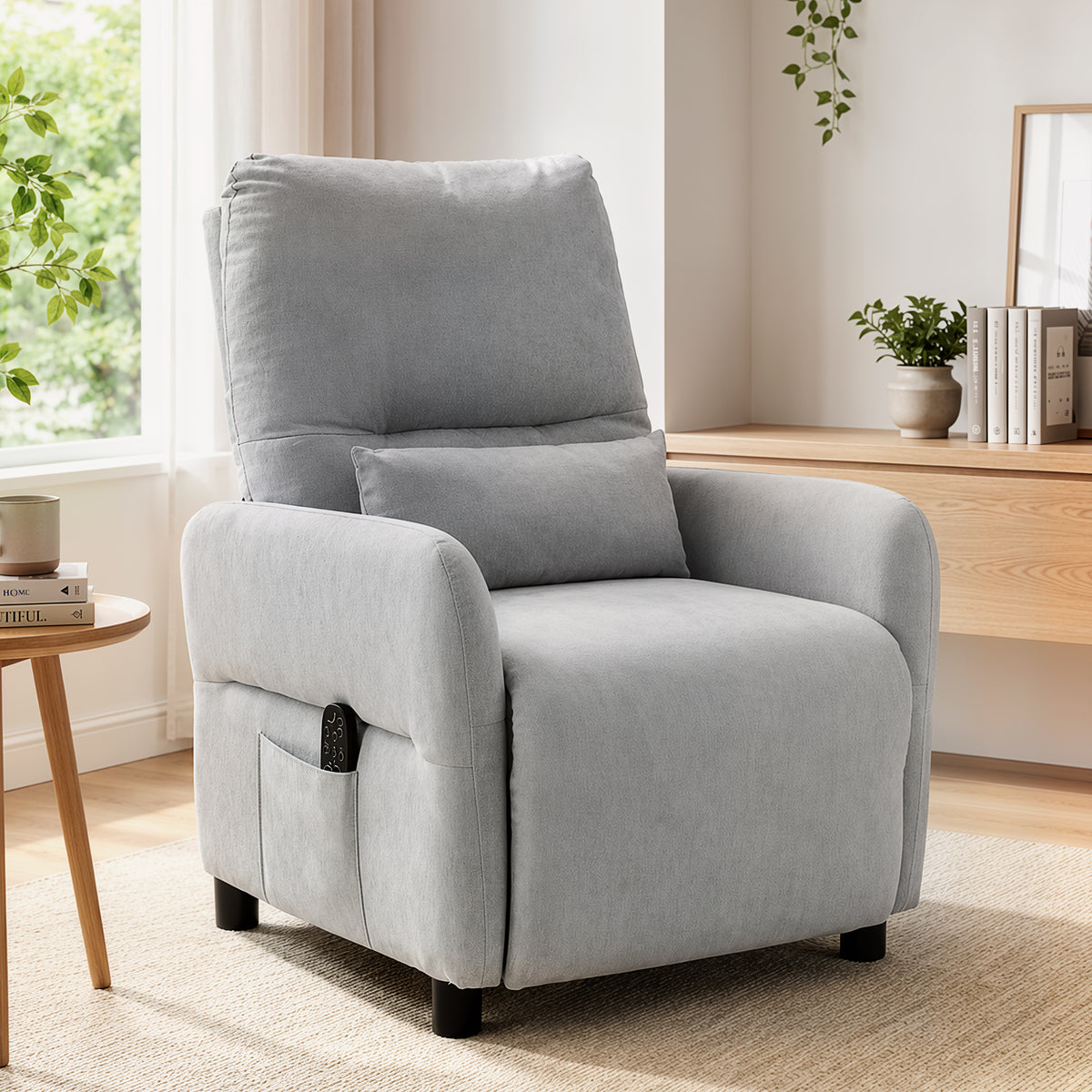 Fauteuil Inclinable de Massage par Vibration et Chauffage, Fauteuil de Relaxation en Tissu Éponge Bouclé, Gris-1