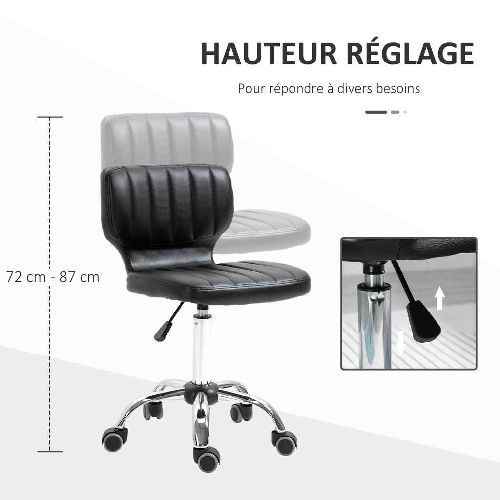 Tabouret à roulettes - tabouret de travail pivotant 360° -  - tabouret ergonomique - hauteur assise réglable 47-62 cm - revêtement synthétique matelassé noir métal chromé-3