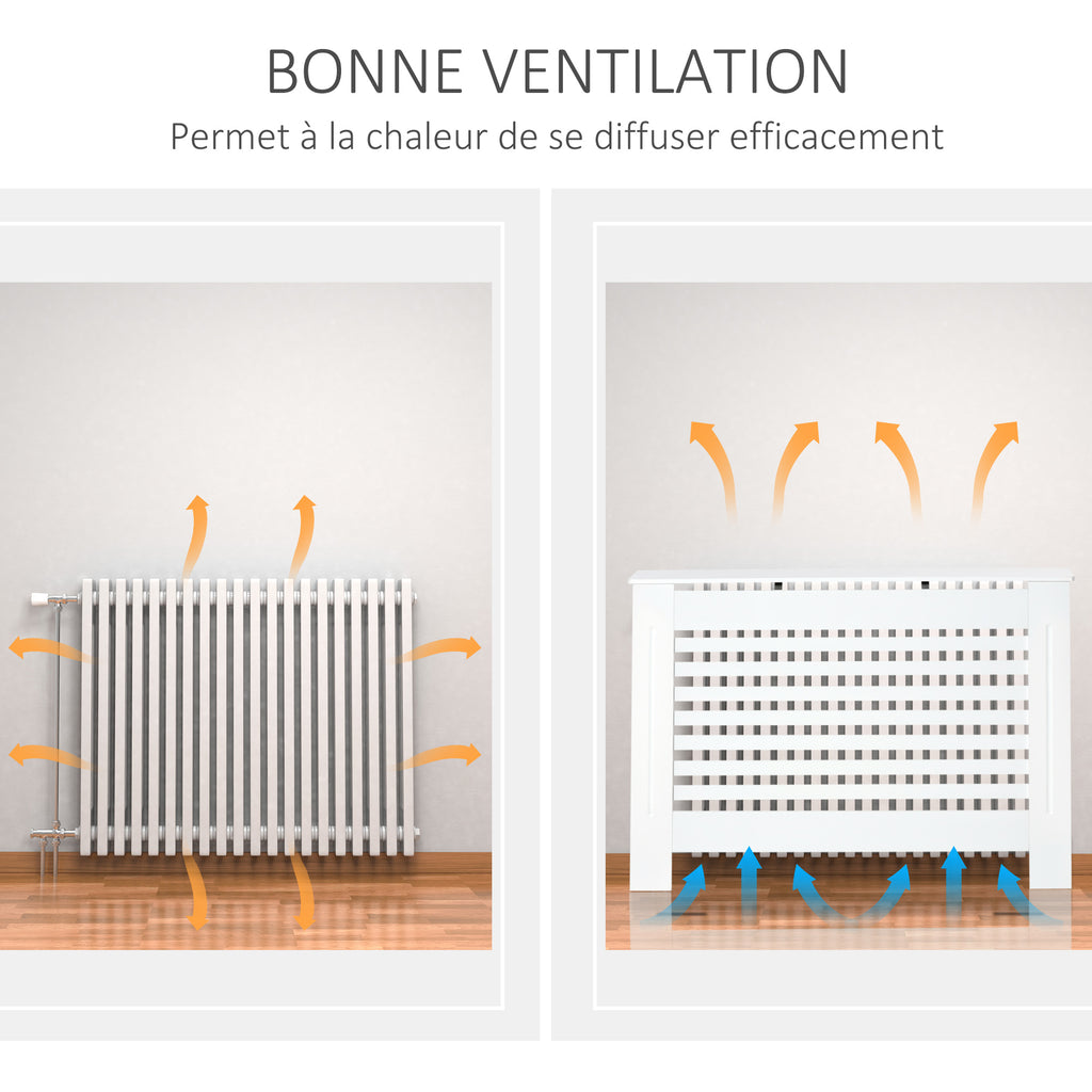 Cache-radiateur couverture radiateur Design à Lattes Panneau Cabinet pour salon cuisine chambre couloir dim. 112L x 19l x 81H cm MDF Blanc-4