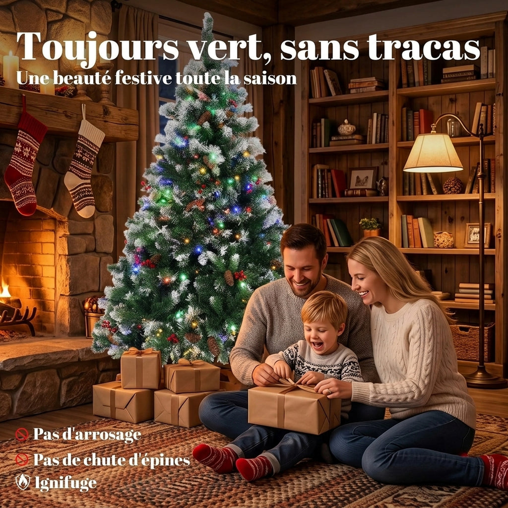 Sapin de Noël Artificiel Lumineux et Enneigé 120cm, Arbre de Noël, Télécommande, 11 Modes d'Éclairage, 150 LED, Vert-3