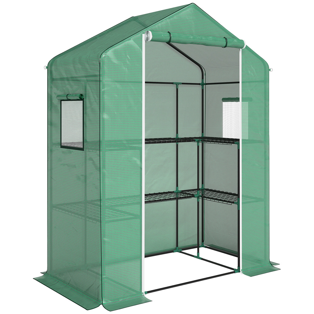 Serre de jardin avec 1 porte, 2 fenetres et 2 étagères en forme de U pour Légumes Plantes Fleurs Bâche PE 140x73x190 cm-0
