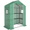 Serre de jardin avec 1 porte, 2 fenetres et 2 étagères en forme de U pour Légumes Plantes Fleurs Bâche PE 140x73x190 cm-0