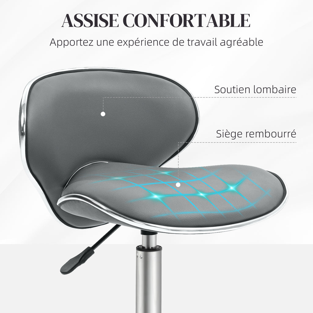 Tabouret à roulettes tabouret de travail avec hauteur réglable 44-56 cm et dossier, pivotant 360°, gris-3