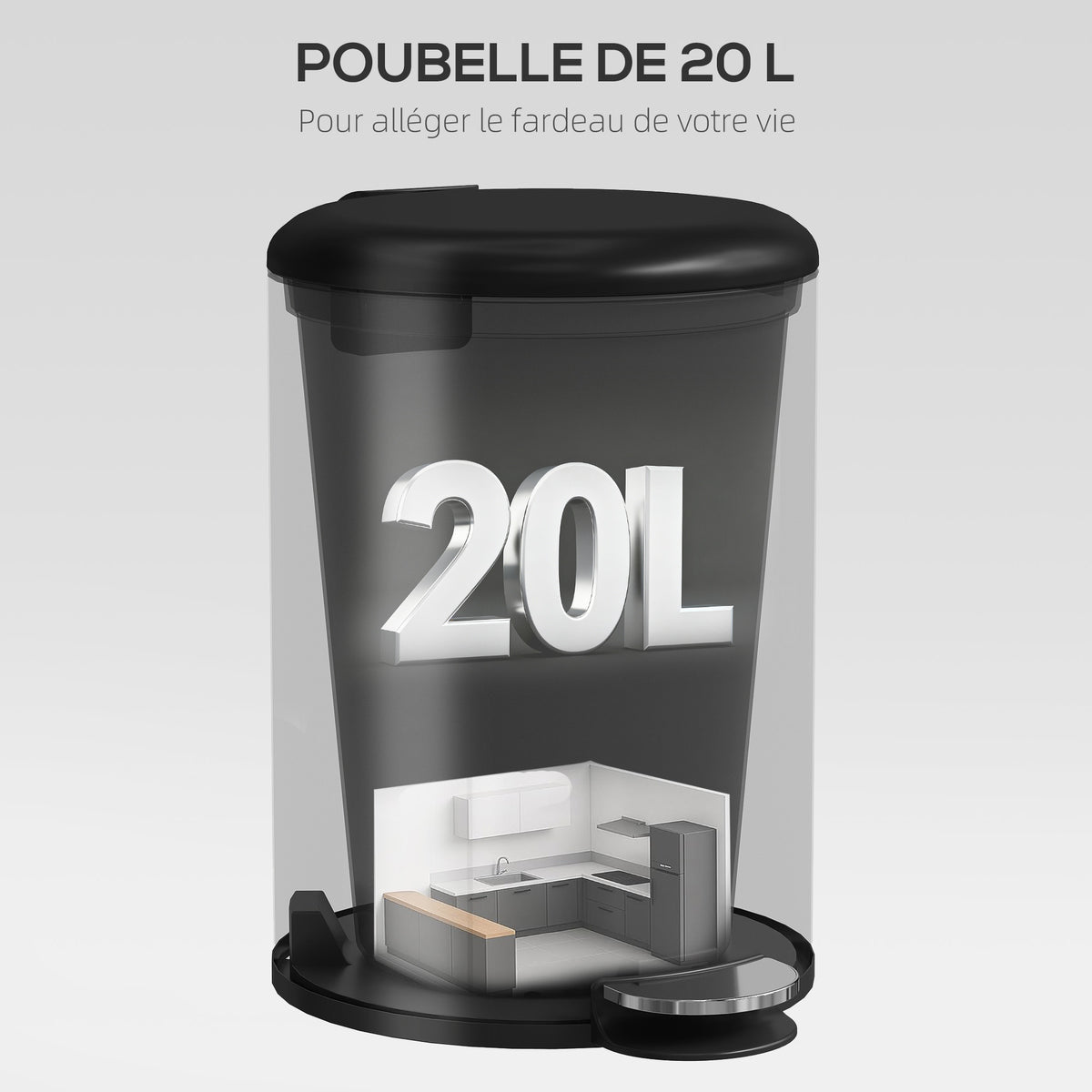 Poubelle de Cuisine 20 L en Métal, Poubelle à Pédale avec Couvercle à Fermeture Douce et Seau Amovible, Noir-3