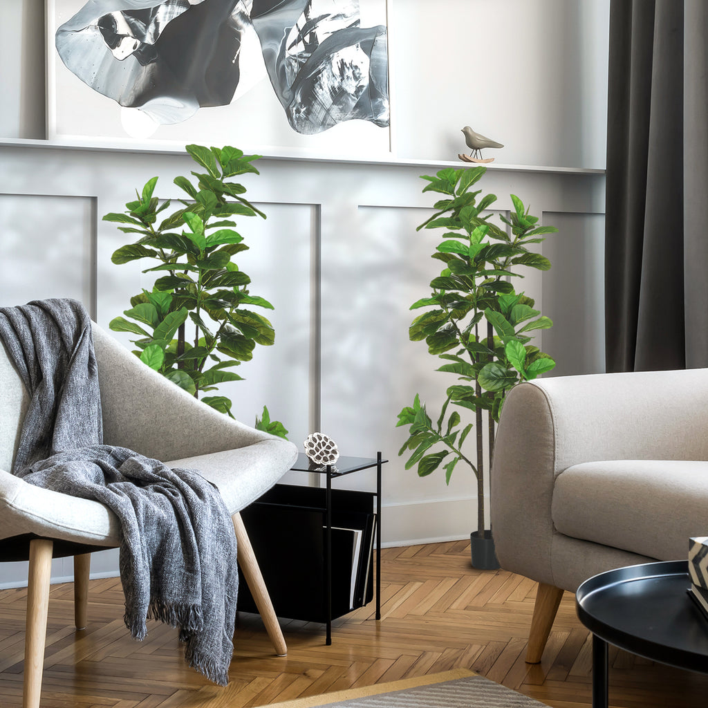 Lot de 2 plantes artificielles Figuier à feuilles de violon Ficus Lyrata hauteur 180cm avec Pot-1