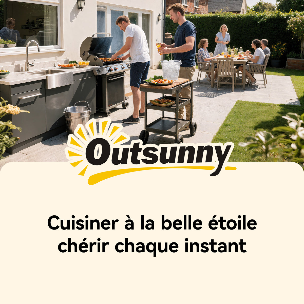 Desserte jardin chariot de barbecue sur roulettes avec plateau en acier inoxydable 107x49,5x92,5cm gris-8