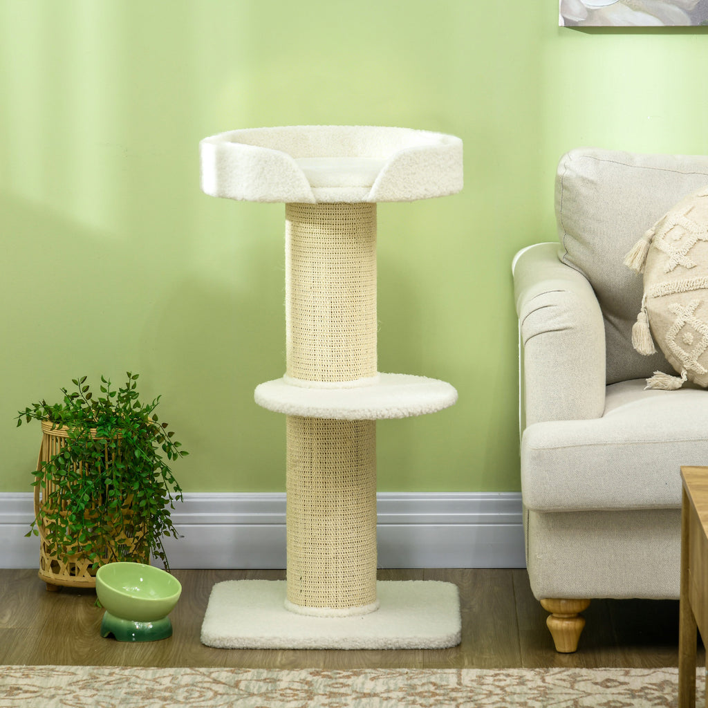 Arbre à chat avec griffoir centre d'activités 2 plateformes coussin crème-1