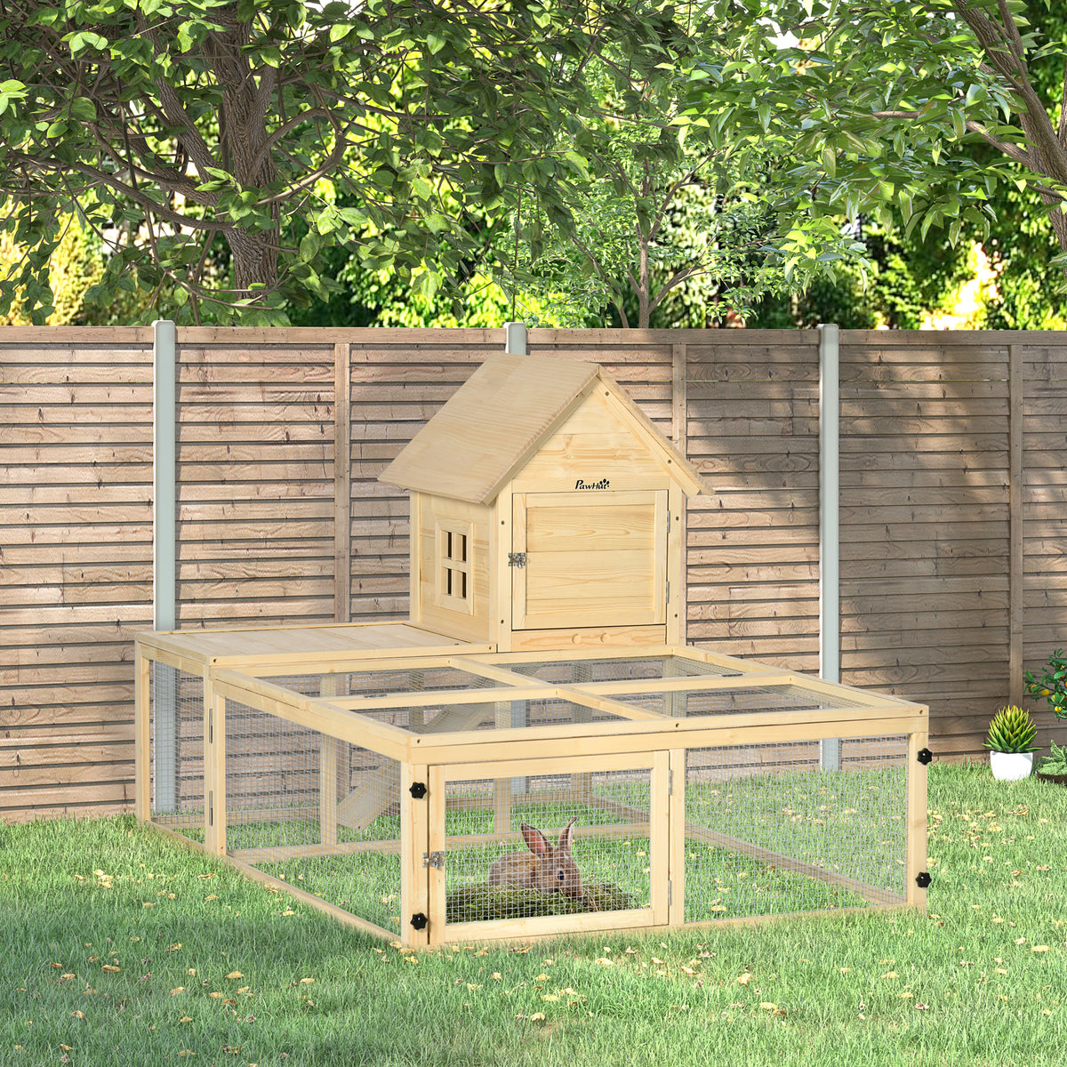 Clapier en bois enclos pour animaux villa pour lapin 2 niveaux avec aire de course rampe et portes verouillables-1