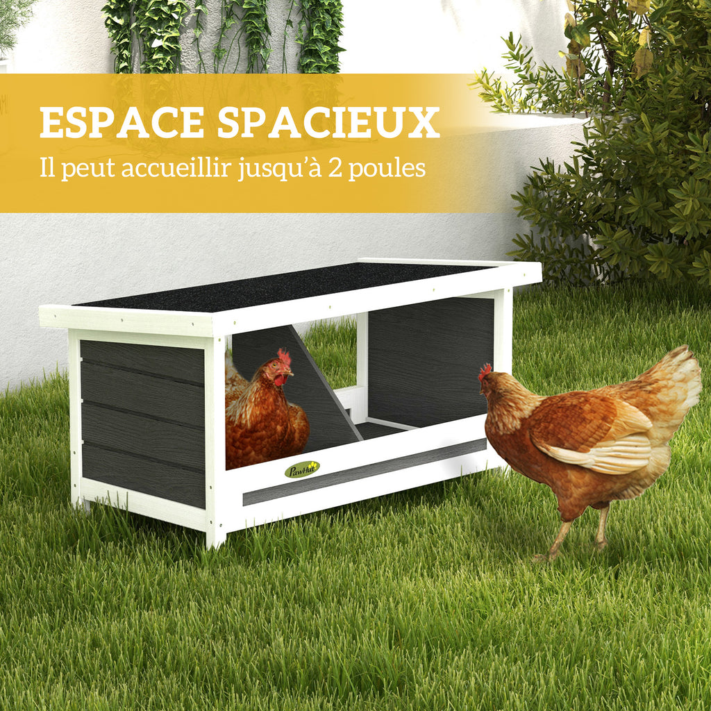 Pondoir nichoir pour poules 3 emplacements avec toit asphalte structure en bois 66 x 37 x 34 cm gris noir-3