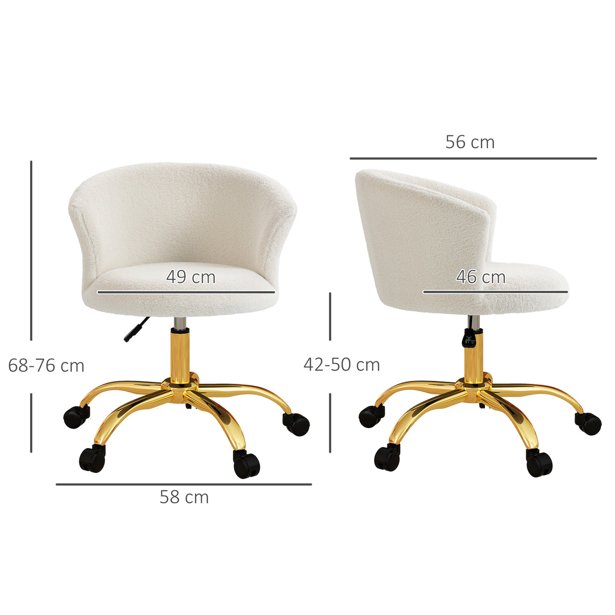 Chaise de bureau fauteuil de bureau ergonomique réglable en hauteur siège confortable pivotante piètement acier blanc-2