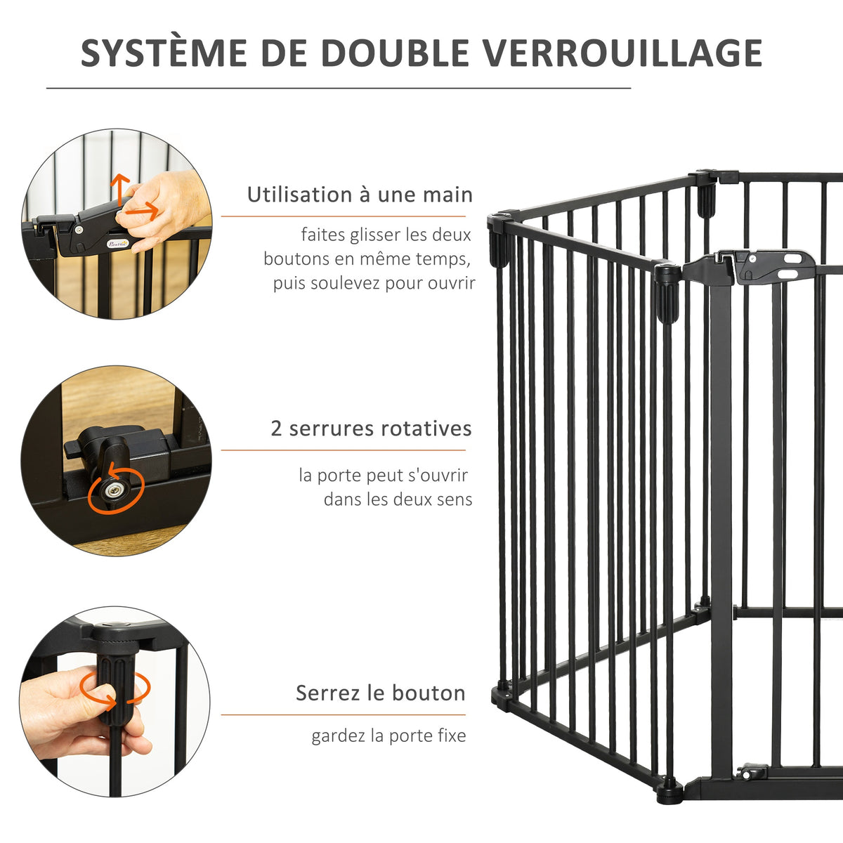 Barrière de sécurité barrière de protection cheminée parc enclos chien pliable modulable 6 panneaux avec porte sans perçage 362,5 x 76 cm noir-6