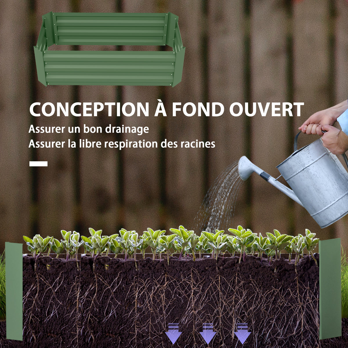 Lot de 2 carré potager de jardin dim. 100L x 50l x 30H cm - tôle d'acier ondulée vert-4