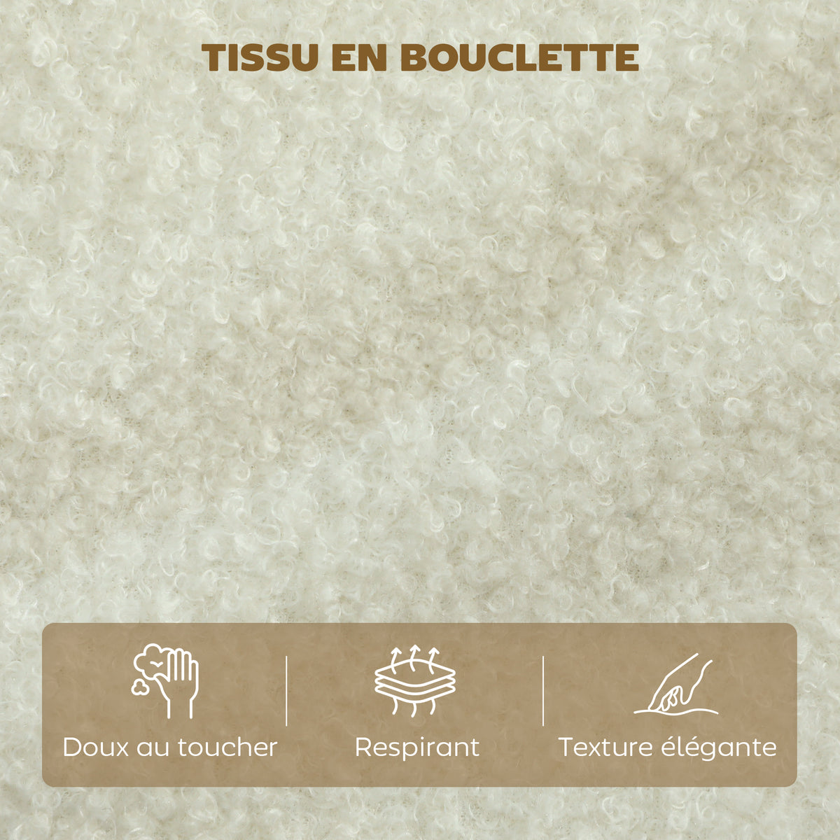 Canapé 2 places, canapé de salon en tissu bouclette avec coussins inclus, assise rembourrée, 137 x 69 x 82 cm, crème-4