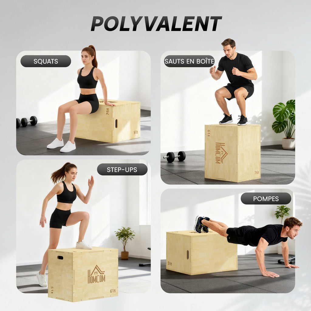 Box Jump pliométrie 3 en 1 appareil musculation fitness entraînement croisé plyobox pour box training 51/61/76cm en bois-6