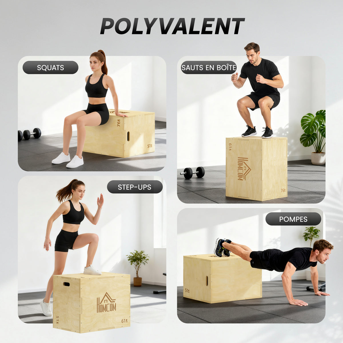 Box Jump pliométrie 3 en 1 appareil musculation fitness entraînement croisé plyobox pour box training 51/61/76cm en bois-6