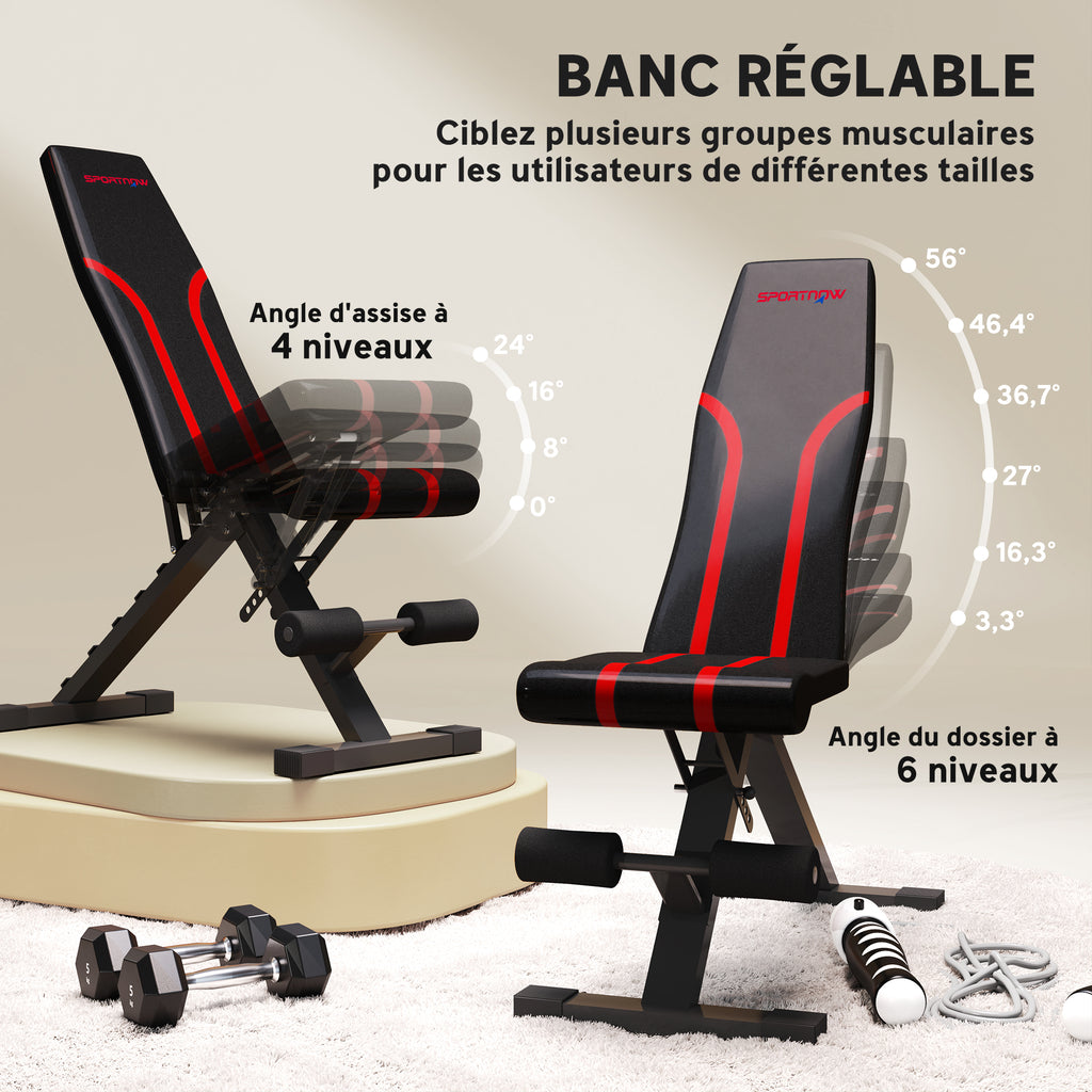 Banc de musculation pliable inclinable, banc réglable pour l'entraînement complet  82 x 35 x 42,5-107 cm acier noir-3