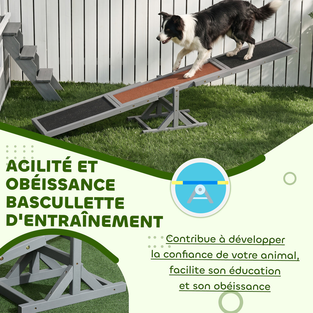 Agility sport pour chien bascule équipement entrainement chien bois sapin pré-huilé feutre bitumé antidérapant gris noir-6