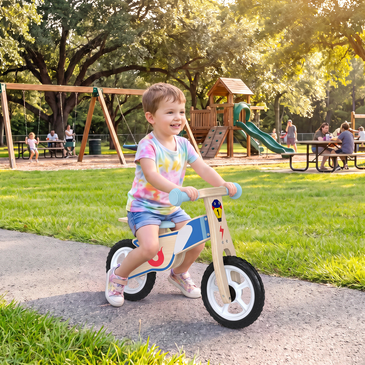 Draisienne Enfants Vélo Bébé sans Pédales avec Selle Réglable en PU, pour 3-5 Ans Jusqu'à 50 kg, Bois Naturel-9