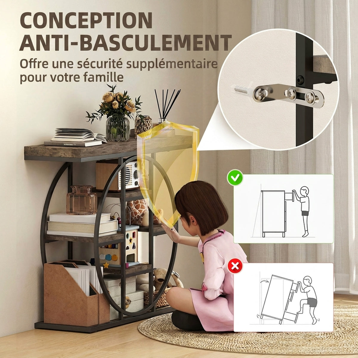 Table Console d'Entrée Meuble d'Entrée Industrielle 6 Étagères Rangement Plateau 4cm 100 x 30 x 81,5cm Marron Rustique-5