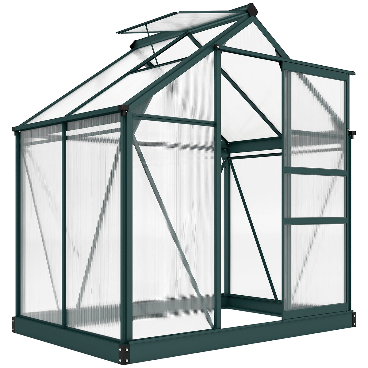 Serre de jardin polycarbonate 190 x 132 x 201 cm résistant aux UV 30+ fondation renforcé gouttière vert foncé-0
