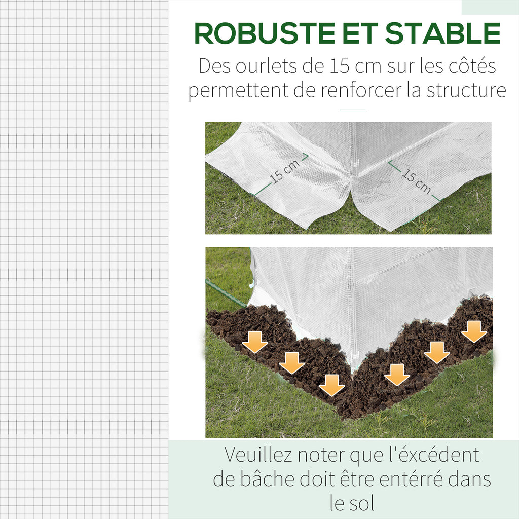 Bâche de Rechange Serre Tunnel 6 m², bâche PE Anti-UV imperméable 6 fenêtres + Porte Enroulable zippée Blanc-4