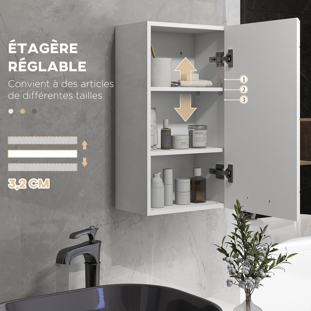 Armoire murale de salle de bain 1 porte avec étagère réglable en hauteur 3 niveaux 37 x 22,5 x 70 cm blanc haut brillant-4
