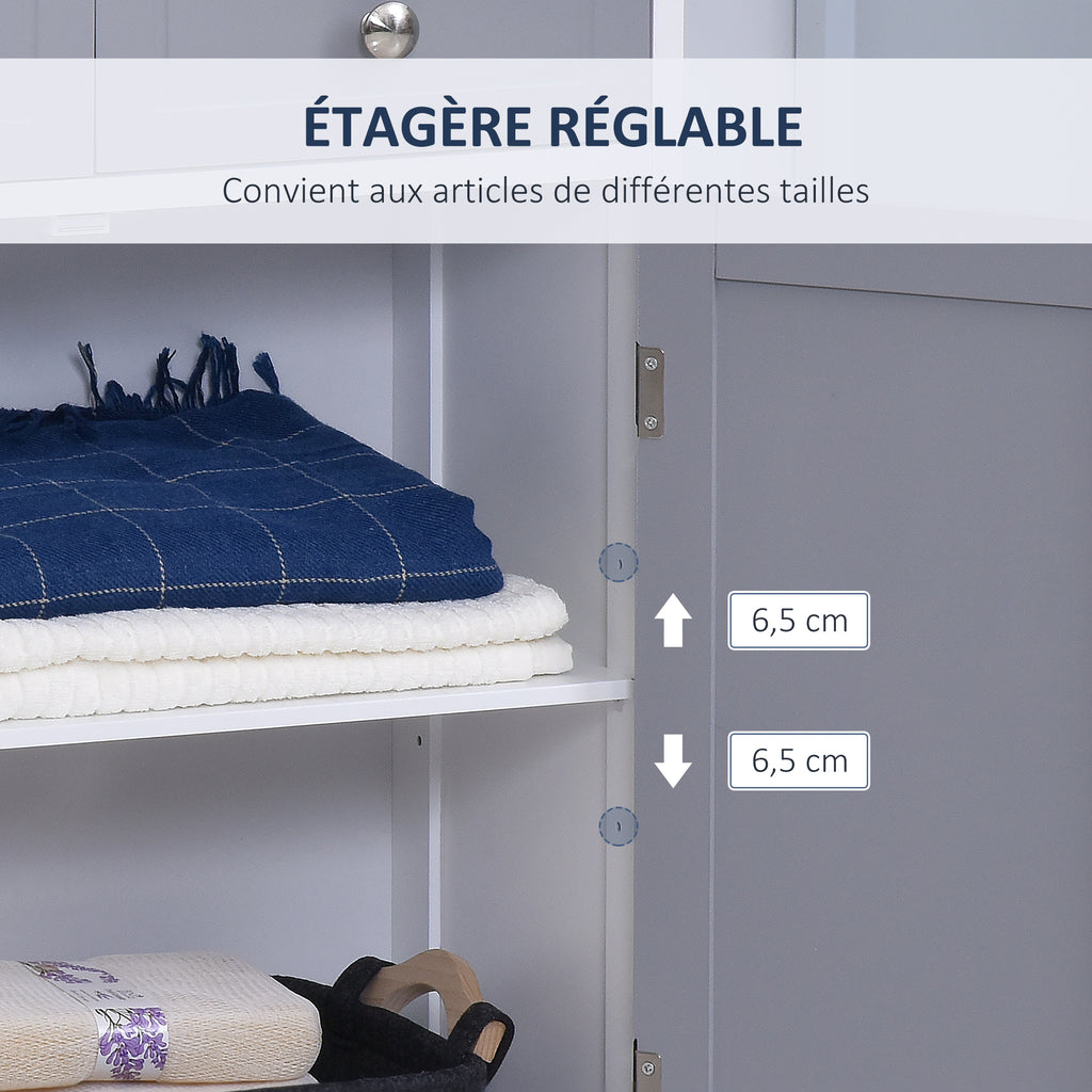 Meuble de salle de bain meuble de rangement 2 tiroirs placard double porte et étagère réglable 60 x 30 x 75 cm gris-4