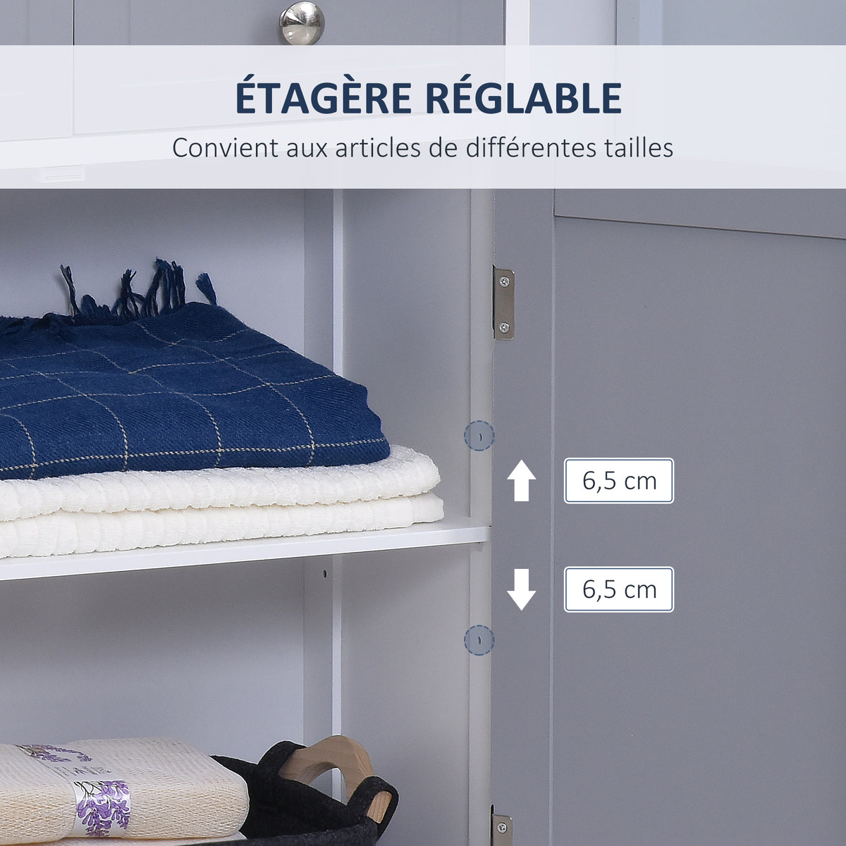 Meuble de salle de bain meuble de rangement 2 tiroirs placard double porte et étagère réglable 60 x 30 x 75 cm gris-4