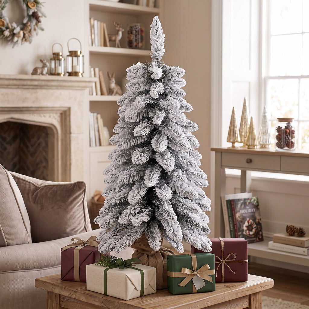 Sapin de Noël Artificiel 90 cm, 107 Embouts de Branches Enneigés en PVC, Base en Toile de Jute, Montage Rapide, Blanc-8