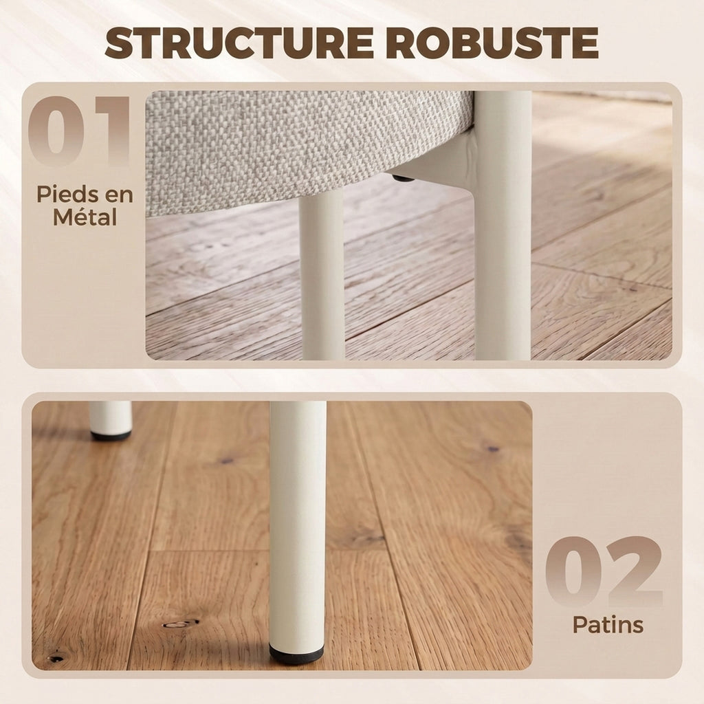 Lot de 4 Tabourets Empilables Ronds avec Assise Rembourrée, sans Dossier, Gain de Place, 45 x 45 x 47,5 cm, Crème-6