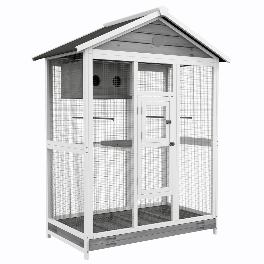 Grande cage oiseau volière à oiseaux intérieur exterieur, 4 perchoirs 112 x 68 x 154 cm gris-0
