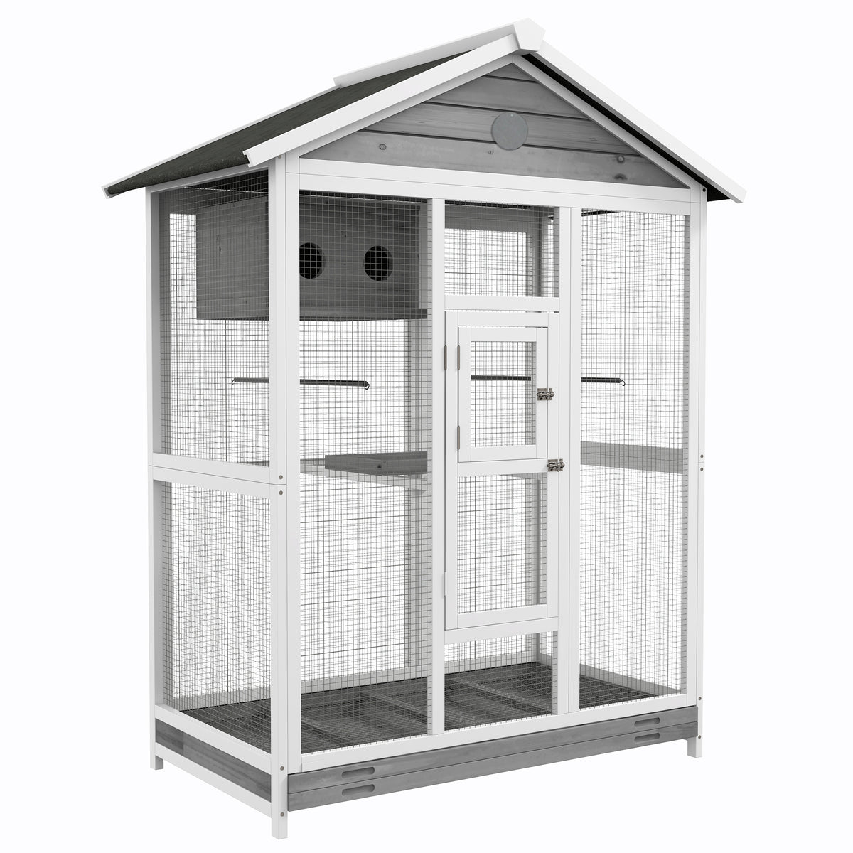 Grande cage oiseau volière à oiseaux intérieur exterieur, 4 perchoirs 112 x 68 x 154 cm gris-0