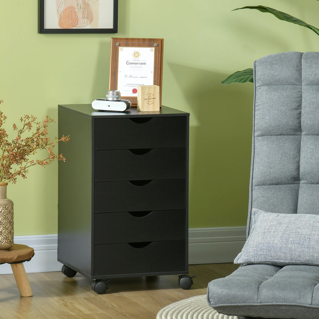 Caisson bureau mobile, meuble rangement bureau sur roulettes, 5 tiroirs, 40 x 40 x 67 cm, noir-9