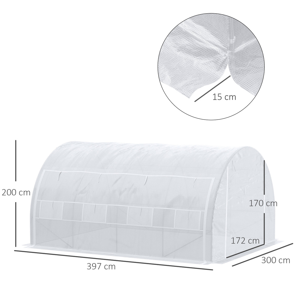 Serre de jardin serre tunnel 12 m² avec porte, parois latérales enroulables 8 fenêtres acier PE  4 x 3 x 2 m blanc-2