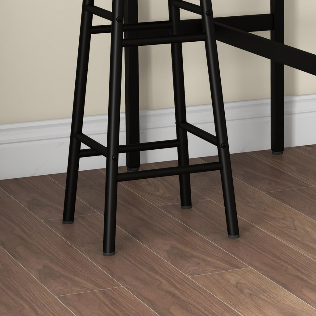 Ensemble table haute de bar + 2 tabourets structure en acier plateau aspect effet bois d'acajou 2 personnes noir-8