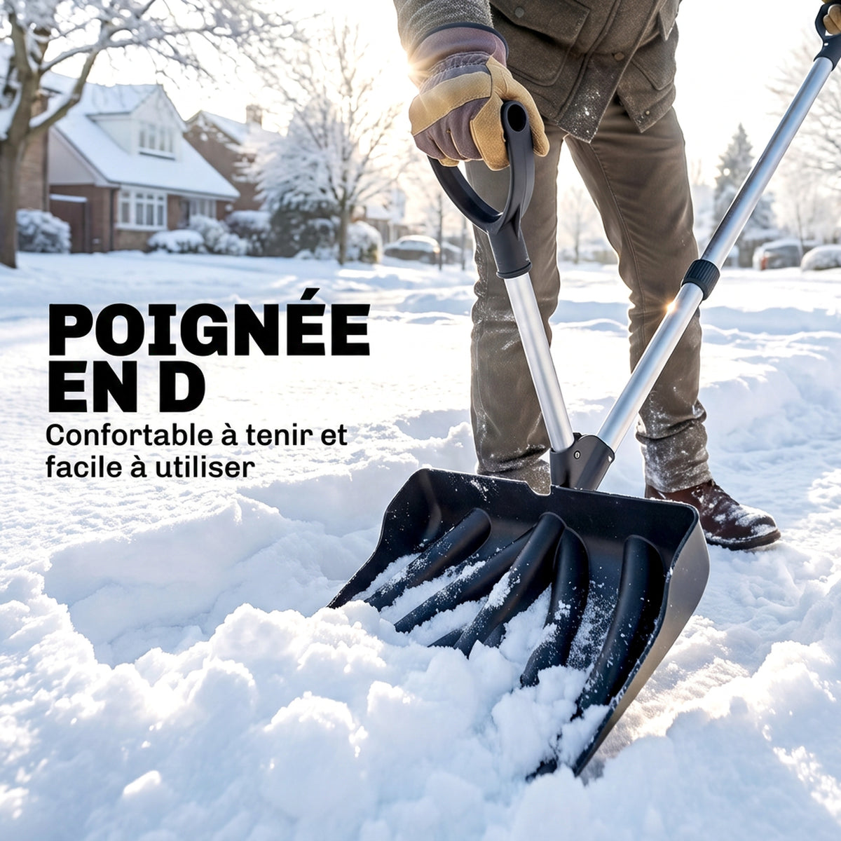 Pelle à Neige Aluminium Portable avec Poignée d'Assistance en D, Lame Large de 45 cm, Manche Amovible, Noir-4