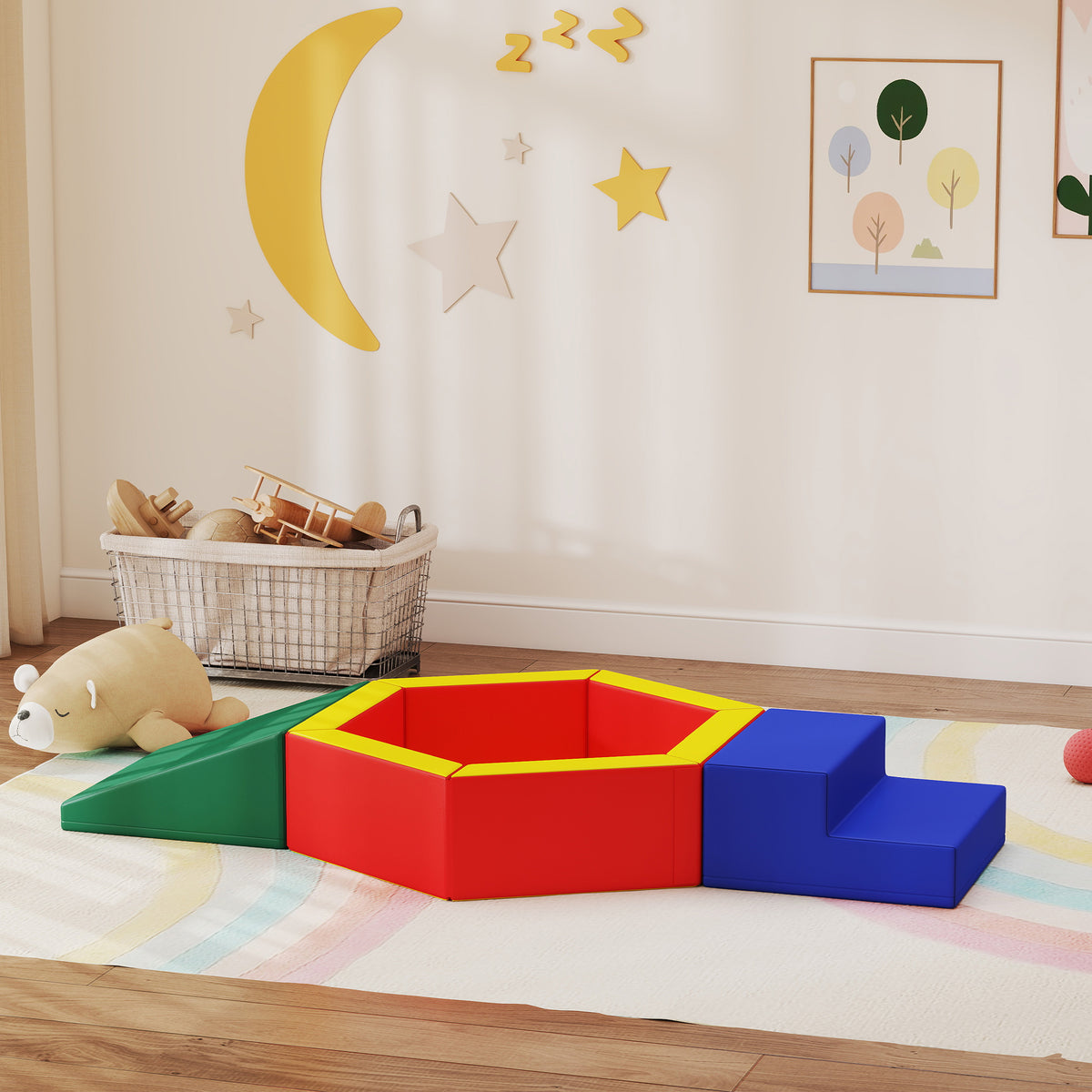 Parcours motricité bébé en mousse EPE avec piscine à balles, module motricité bébé avec housse en PU, multicolore-1
