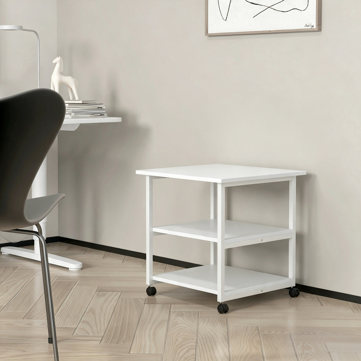 Support d'imprimante desserte de rangement 3 niveaux étagères mobile sur roulettes 50L x 50l x 52,5H cm-1