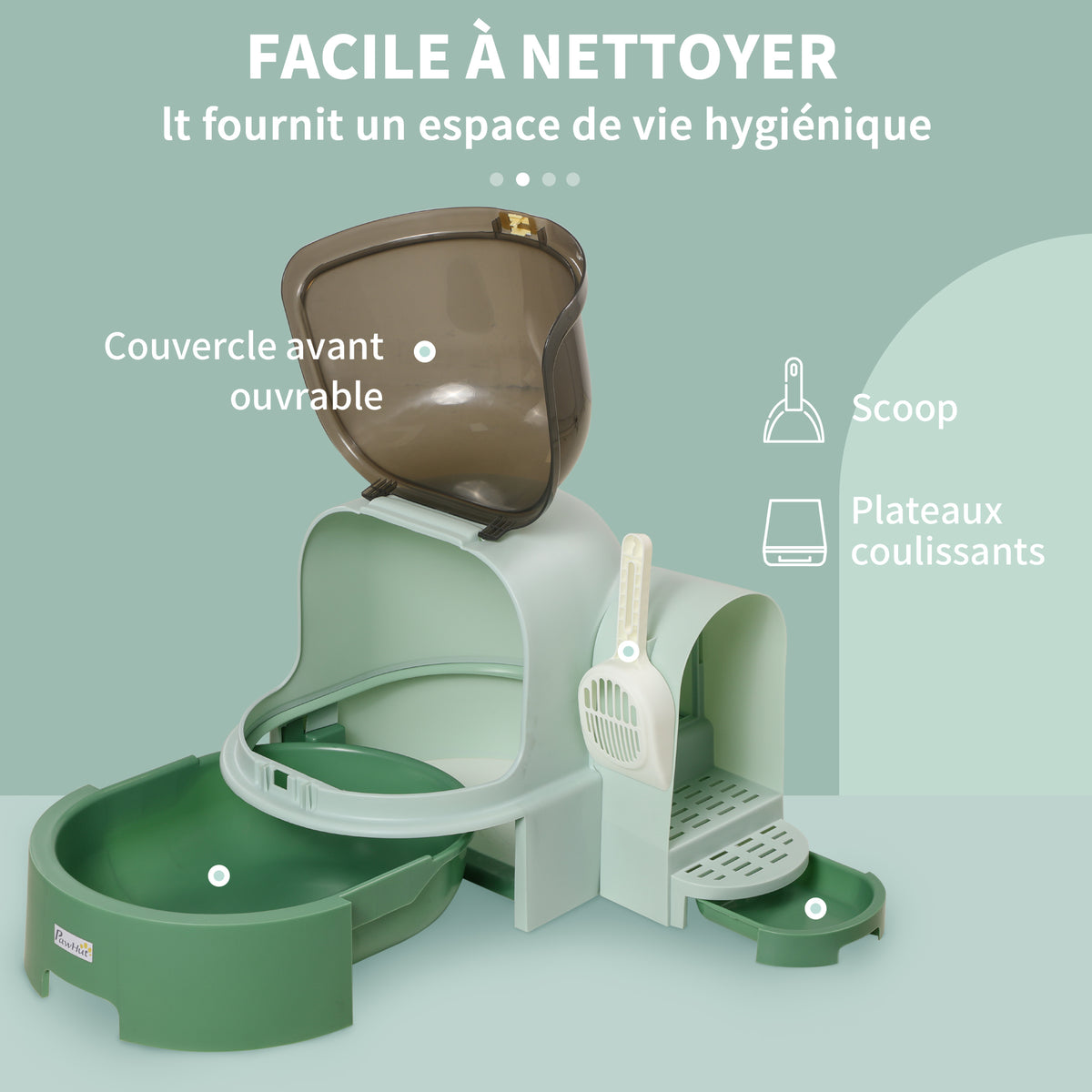 Maison de toilette, bac à litière fermé pour chat Compartiment Inférieur Amovible pour un Nettoyage Facile Pelle inclus-4