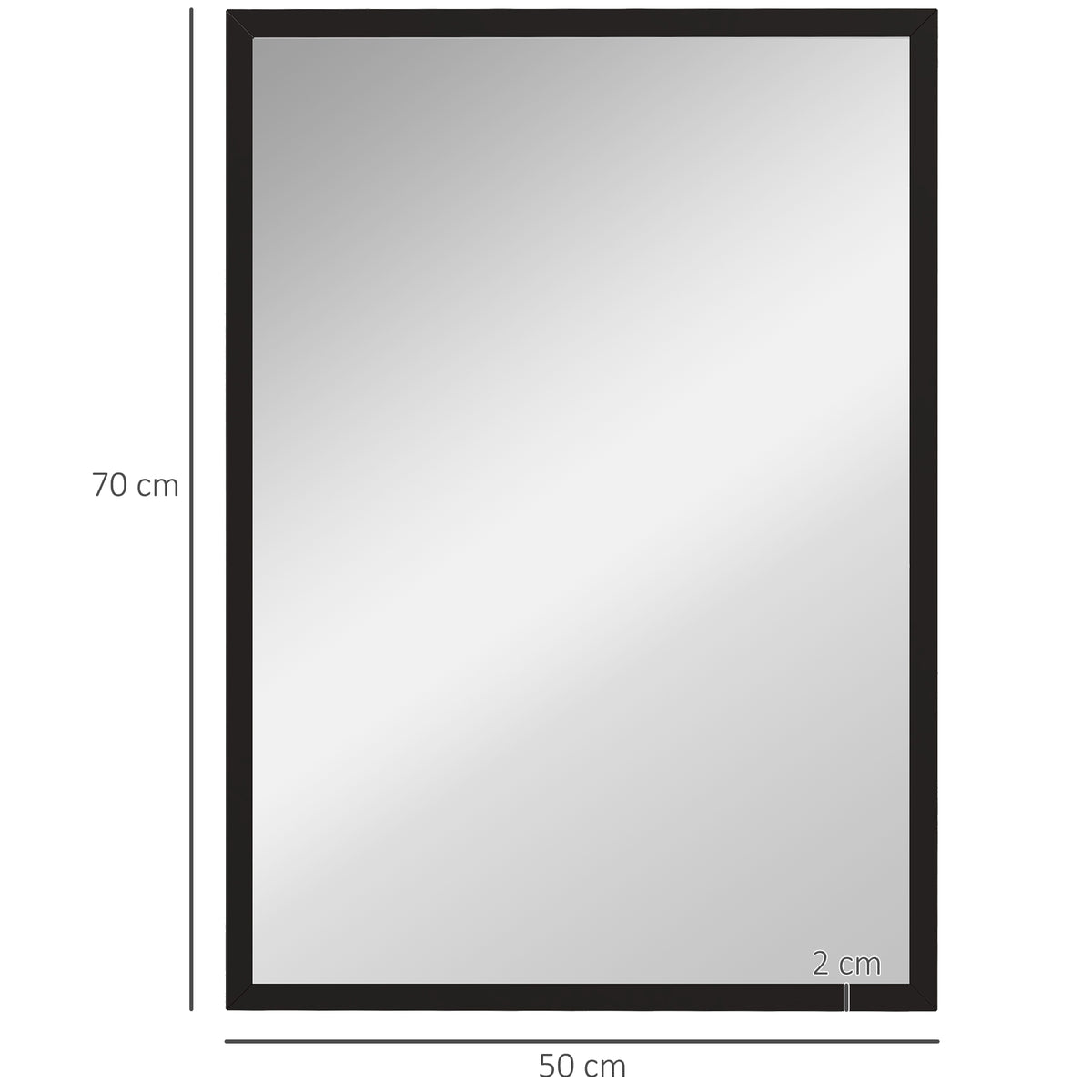 Miroir mural rectangulaire 50 x 70 cm, cadre en bois noir, idéal pour la salle de bain, salon ou chambre-2