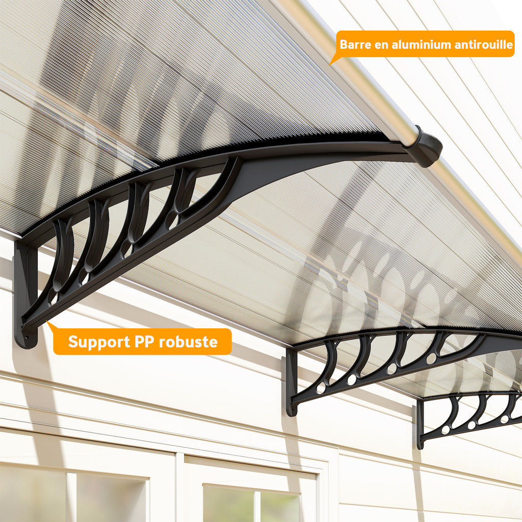 Auvent de porte toit marquise en polycarbonate auvent de porte d'entrée bord en aluminium contre la pluie et UV-7