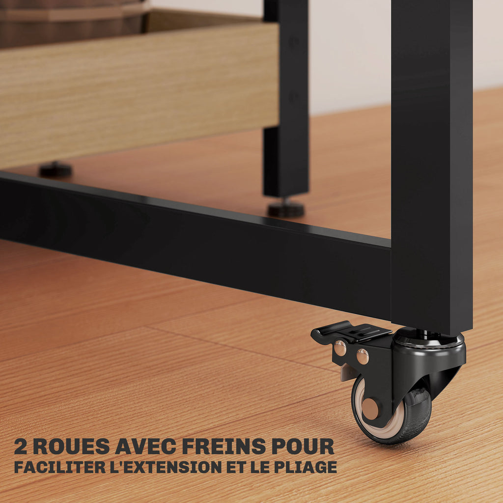 Table à manger pliante sur roulettes 4 personnes avec compartiments ouverts, pour petits espaces, salle à manger, chêne-5