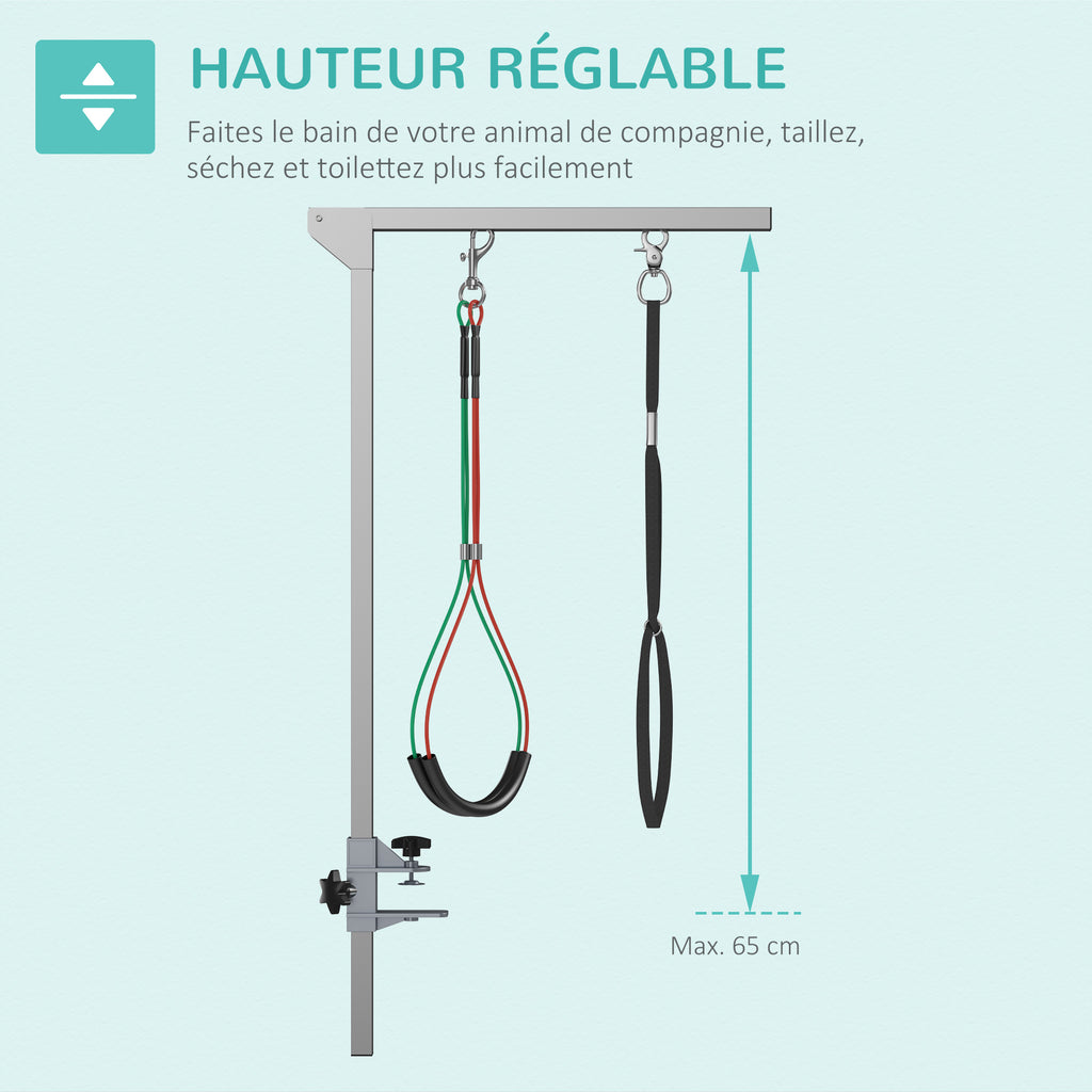 Bras de toilettage pliable pour animaux de compagnie en acier inoxydable avec collier de serrage pour chiens de grande et petite taille hauteur réglable max. 74 cm-4