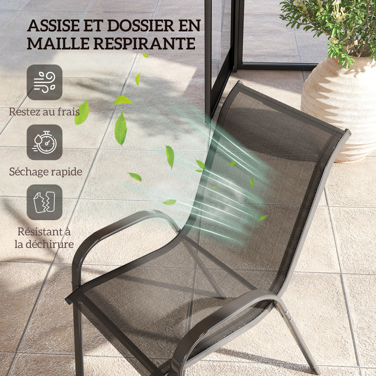 Lot de 4 chaises de jardin chaises empilables dossiers hauts tissu maille respirante cadre acier 54 x 71 x 93 cm noir-4